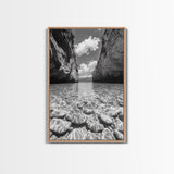 Clear Waterscape, Rocky Shoreline, Tropical Escape, Nature Photography, Framed Canvas Print, Beach House Coastal Wall Art