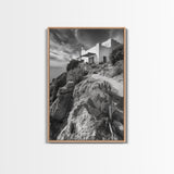 Cliffside Villa, Mediterranean Home, Desert Garden, Rustic Landscape Print, Framed Canvas Print, Modern Boho Living Room Art