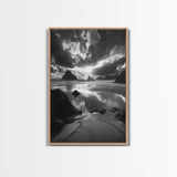 Dramatic Ocean Sunset, Coastal Mountains, Seascape Photography, Canvas Print, Stormy Sky Art, Living Room Focal Wall Decor