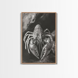 Lobster Close Up, Marine Life Art, Coastal Kitchen Decor, Monochrome Sea Animal, Framed Canvas Print, Ocean Wall Art, Nautical Print