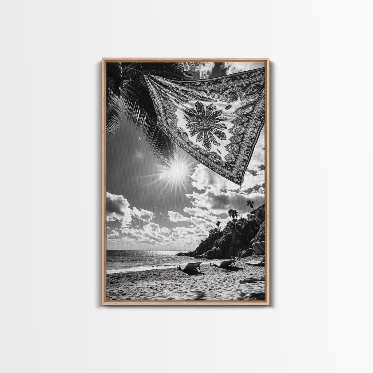 Sunlit Beach, Boho Tapestry, Relaxed Seaside, Canvas Print, Tropical Wall Art, Vacation Home Decor, Modern Boho Vibes, Beach House Wall Decor