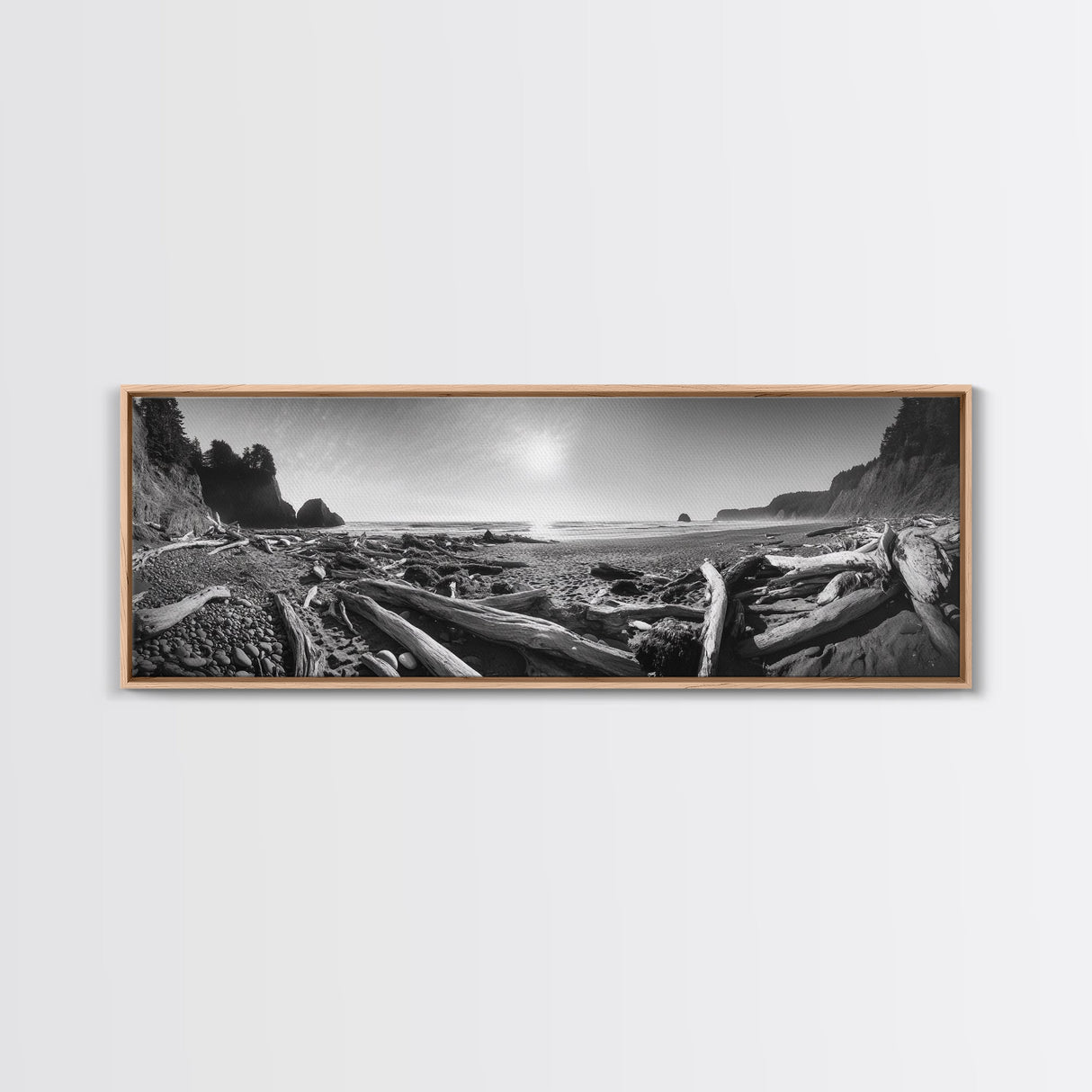 Coastal Driftwood Scene, Rugged Ocean Beach, Moody Nature Landscape, Framed Canvas Print, Rustic Wall Decor, Fall Coastal Photography