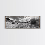 Desert Streambed Path, Dry River Landscape, Southwest Nature Print, Framed Canvas Print, Earthy Living Room Art, Modern Western Decor