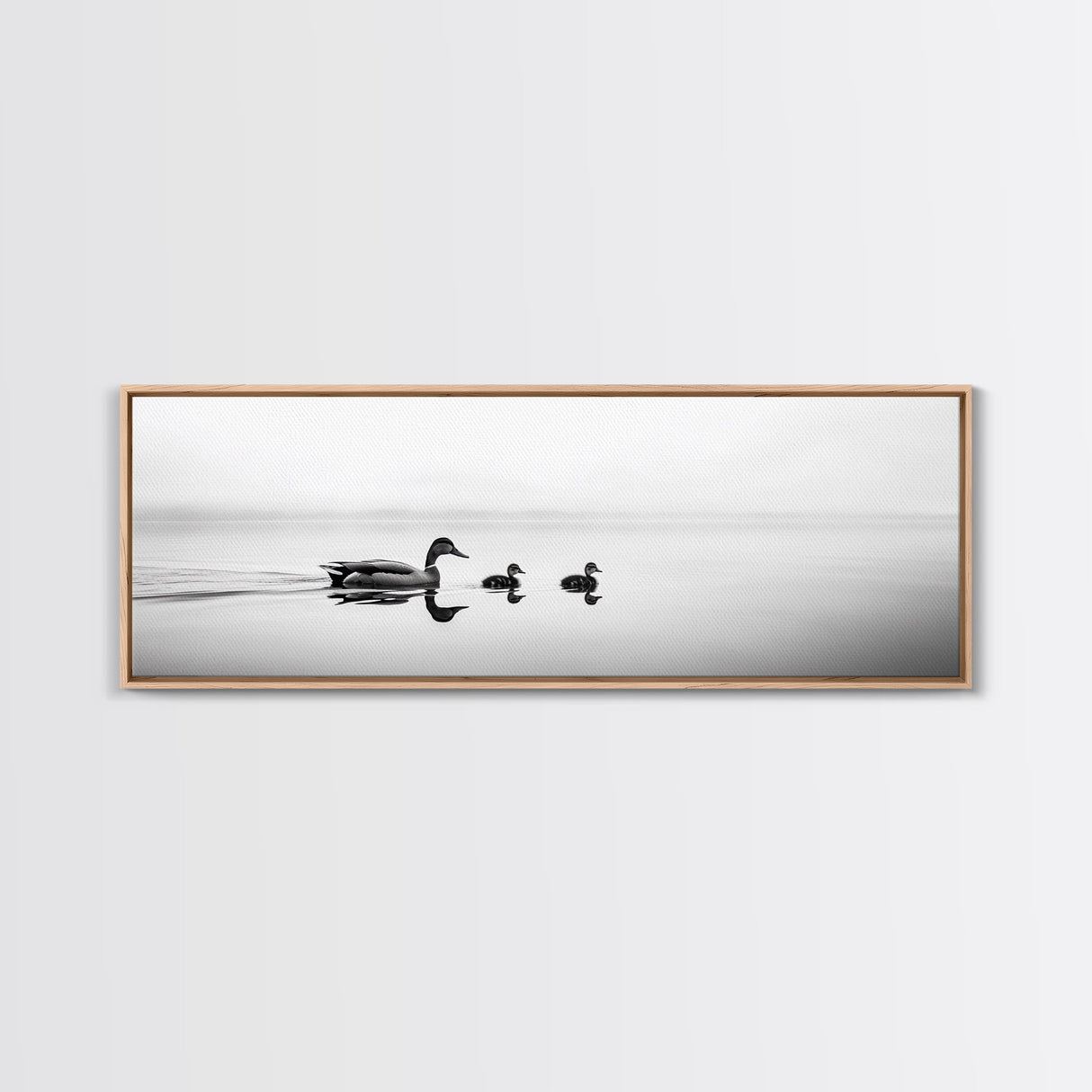Duck Family, Serene Water, Peaceful Reflections, Canvas Print, Minimalist Animal Art, Nursery Wall Art, Calm Lake Photography