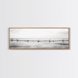 Barbed Wire, Ocean Horizon, Minimal Seascape, Stark Contrast, Framed Canvas Print, Modern Office Art, Minimalist Style, Black and White Art