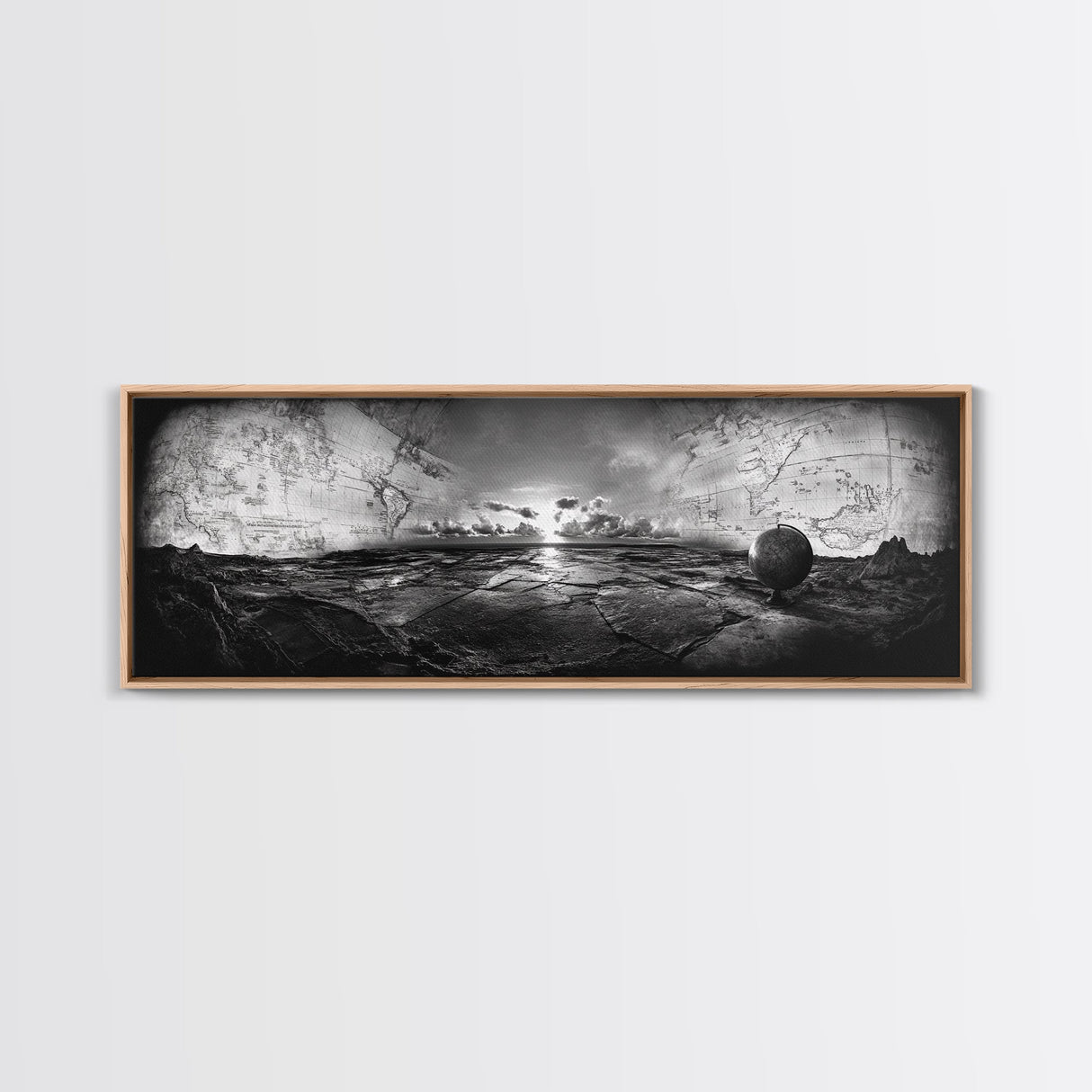 World Map, Globe Horizon, Explorer’s Dream, Canvas Print, Travel Wall Art, Surreal Photography, Study Room Adventure Decor