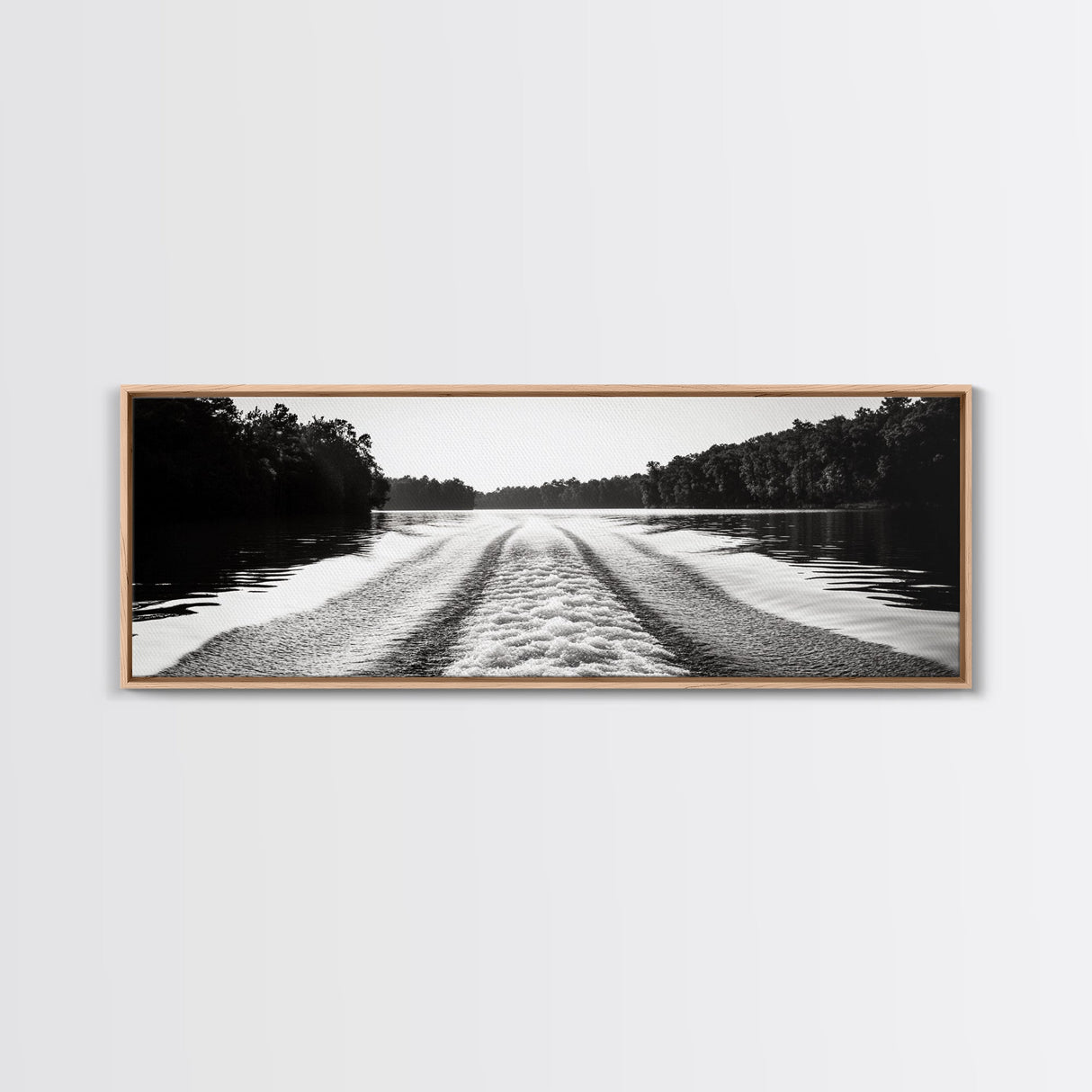 River Wake, Forest Waters, Lake Escape, Framed Canvas Print, Nature Photography, Minimalist Wall Art, Modern Cabin Decor