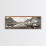 Alpine Reflection, Snowy Peaks, Tranquil Water, Framed Canvas Print, Nature Photography, Minimalist Wall Art, Bedroom or Office Decor