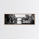 Stone Bridge, Forest River, Morning Mist, Canvas Print, Black and White Landscape, Nature Wall Art, Rustic Bathroom Art, Den Decor