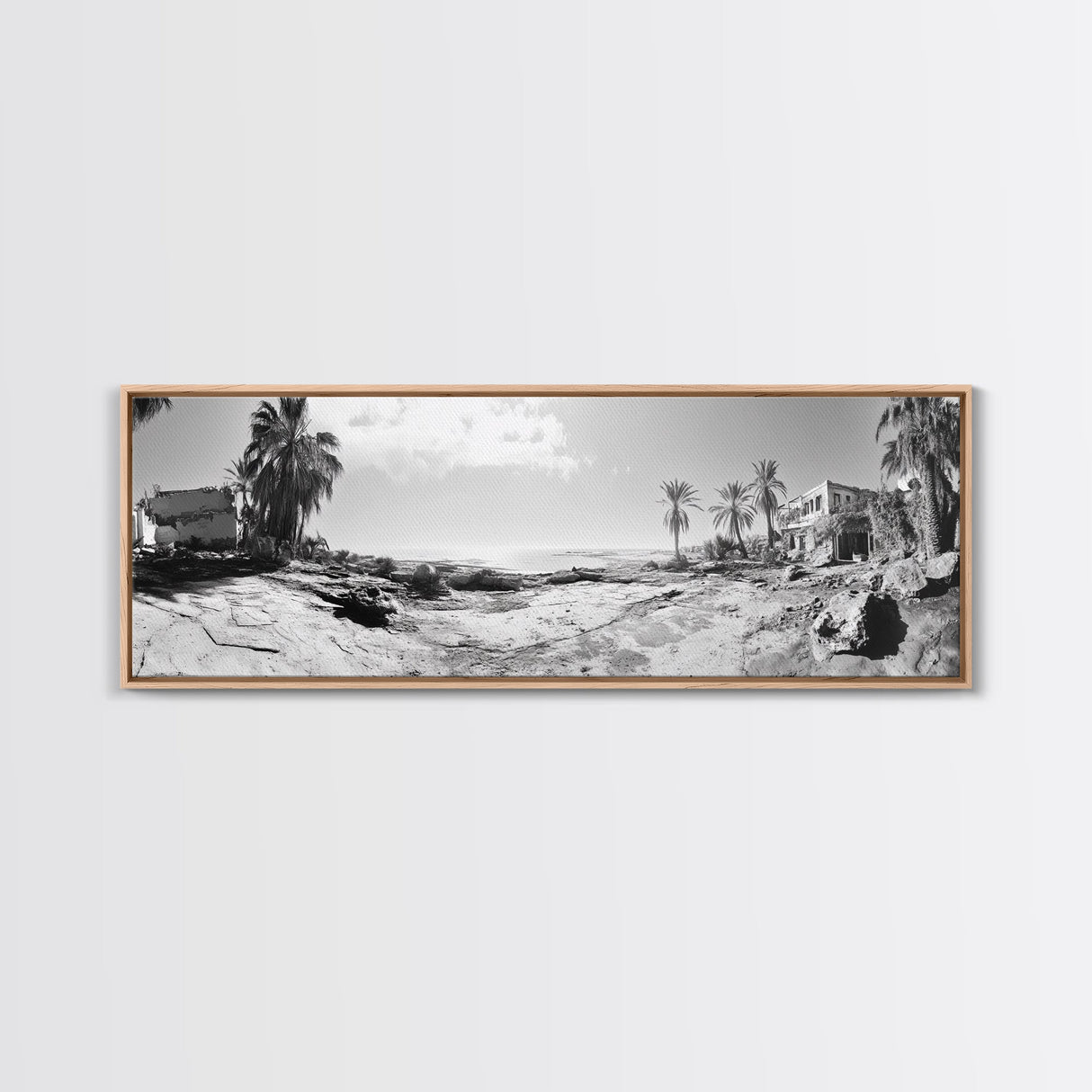 Desert Coast, Palm Ruins, Forgotten Beach, Framed Canvas Print, Surreal Photography, Boho Living Room Art, Coastal Wall Decor