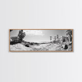 Desert Coast, Palm Ruins, Forgotten Beach, Framed Canvas Print, Surreal Photography, Boho Living Room Art, Coastal Wall Decor