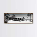 Beach House, Palm Retreat, Tropical Hideaway, Island Dream, Framed Canvas Print, Coastal Wall Art, Bedroom Decor, Tropical Vacation Aesthetic