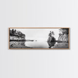 Forest Cove, Serene Shoreline, Calm Reflections, Canvas Print, peaceful nature wall art, neutral tones decor, minimalist bathroom artwork