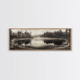 Misty Forest, Autumn Lake, Fog Reflections, Framed Canvas Print, cozy cabin decor, woodland living room art, rustic Fall photography
