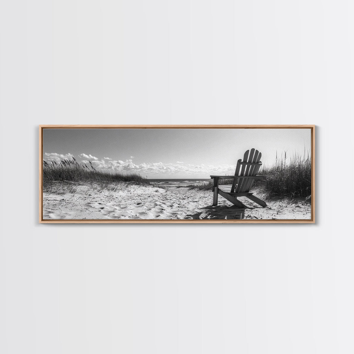 Sand Dunes, Beach Chair, Sea Grasses, Ocean Path, Framed Canvas Print, Coastal Wall Art, Relaxation Theme, Minimalist Beach House Decor