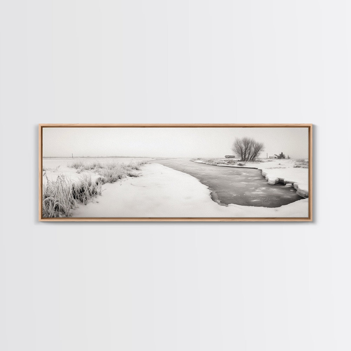 Winter River, Frosty Fields, Minimalist Landscape, Canvas Print, Modern neutral art, Rustic home decor, Entryway wall art, Scandinavian vibe