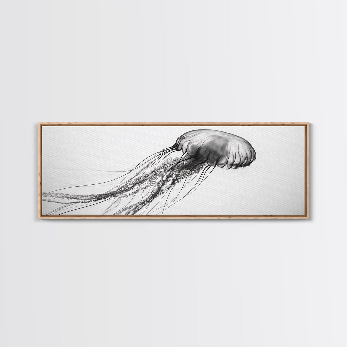 Jellyfish, Ocean Flow, Underwater Beauty, Canvas Print, Marine life wall decor, Coastal bathroom art, Minimalist ocean art, Black and white