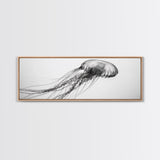 Jellyfish, Ocean Flow, Underwater Beauty, Canvas Print, Marine life wall decor, Coastal bathroom art, Minimalist ocean art, Black and white