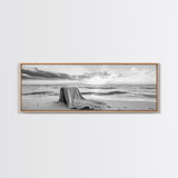 Blanket Beach, Woven Texture, Ocean Sunset, Tranquil Shore, Framed Canvas Print, Boho Wall Art, Bedroom Decor, Soft Coastal Photography Style