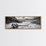 Nautical Rope Shore, Moody Ocean Rocks, Coastal Minimalist, Framed Canvas Print, Entryway Wall Art, Rustic Nautical Decor, Lakehouse Wall Art