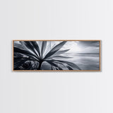 Tropical Leaf Closeup, Ocean Horizon Sunset, Botanical Beach, Framed Canvas Print, Kitchen Wall Art, Coastal Jungle Decor, Rustic Lakehouse Decor