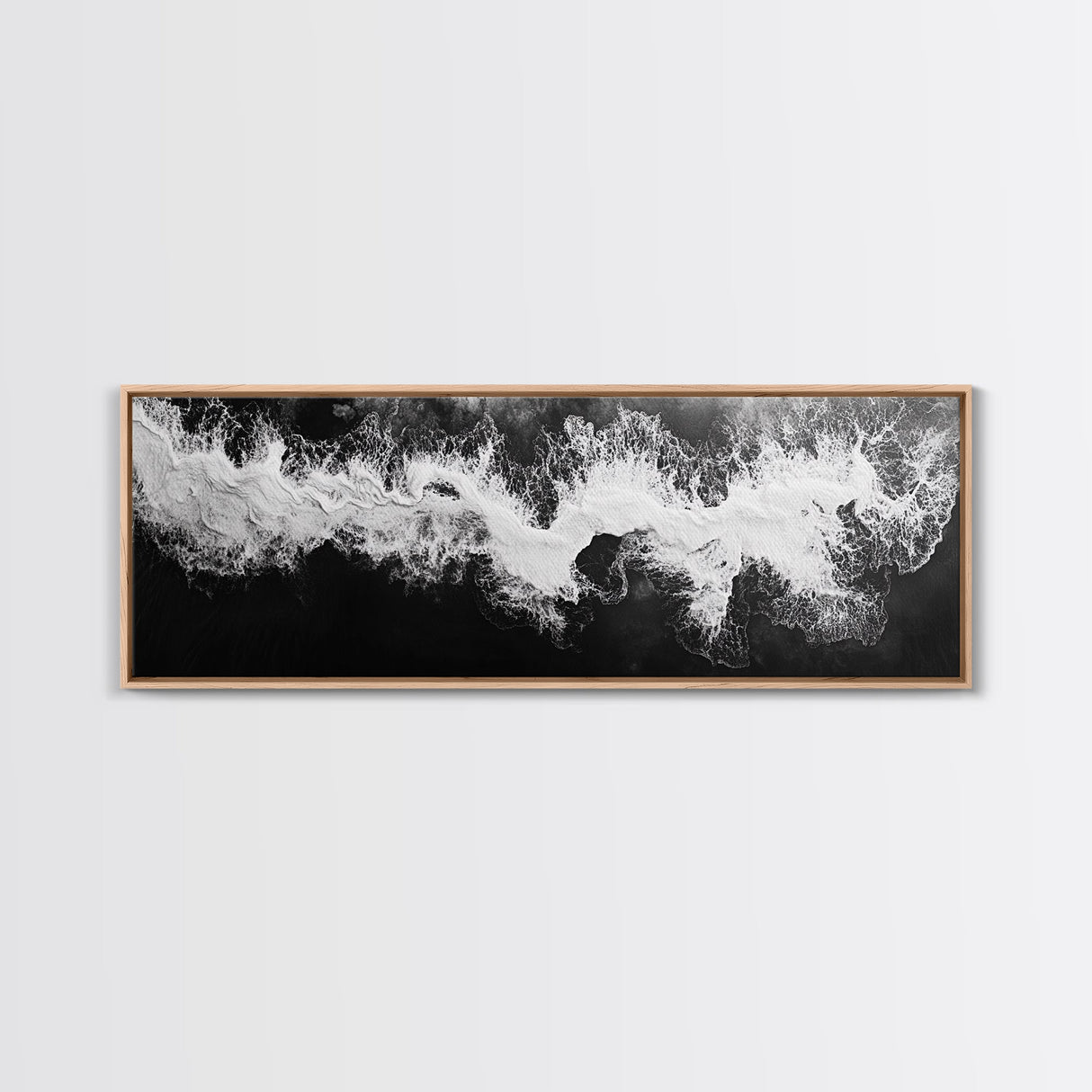 Ocean Wave, Aerial Surf, Coastal Abstract, Monochrome Motion, Framed Canvas Print, Modern Bathroom Art, Minimalist Art, Black and White Decor