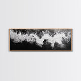 Ocean Wave, Aerial Surf, Coastal Abstract, Monochrome Motion, Framed Canvas Print, Modern Bathroom Art, Minimalist Art, Black and White Decor