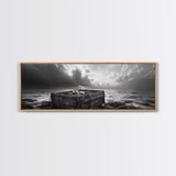 Ocean Harvest, Driftwood Crate, Coastal Mood, Framed Canvas Print, Nautical Wall Decor, Rustic Bathroom Art, Moody Coastal Artwork