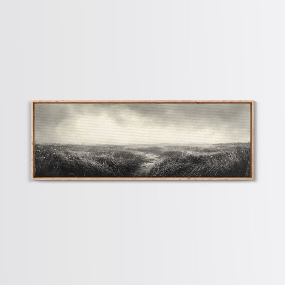 Foggy Path, Coastal Field, Silent Morning, Canvas Print, Neutral Bedroom Art, Scandinavian Style, Minimal Fall Wall Decor