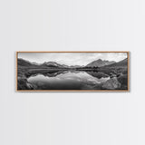 Mirror Lake, Alpine Stillness, Mountain Reflection, Tranquil Landscape, Canvas Print, Minimalist Nature Art, Living Room Wall Art, Neutral Decor