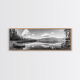 Canoe Lake, Still Water, Pine Forest, Outdoor Serenity, Canvas Print, Nature Wall Art, Rustic Cabin Decor, Peaceful Landscape, Neutral Tones