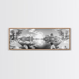 Mountain Reflections, Nature Panorama, Black and White Landscape, Framed Canvas Print, Living Room Wall Art, Modern Wilderness Decor