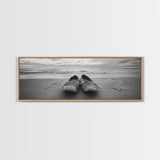 Woven Shoes, Coastal Walk, Ocean Breeze, Boho Style, Framed Canvas Print, Entryway Wall Art, Minimalist Beach Art, Seashore Photography