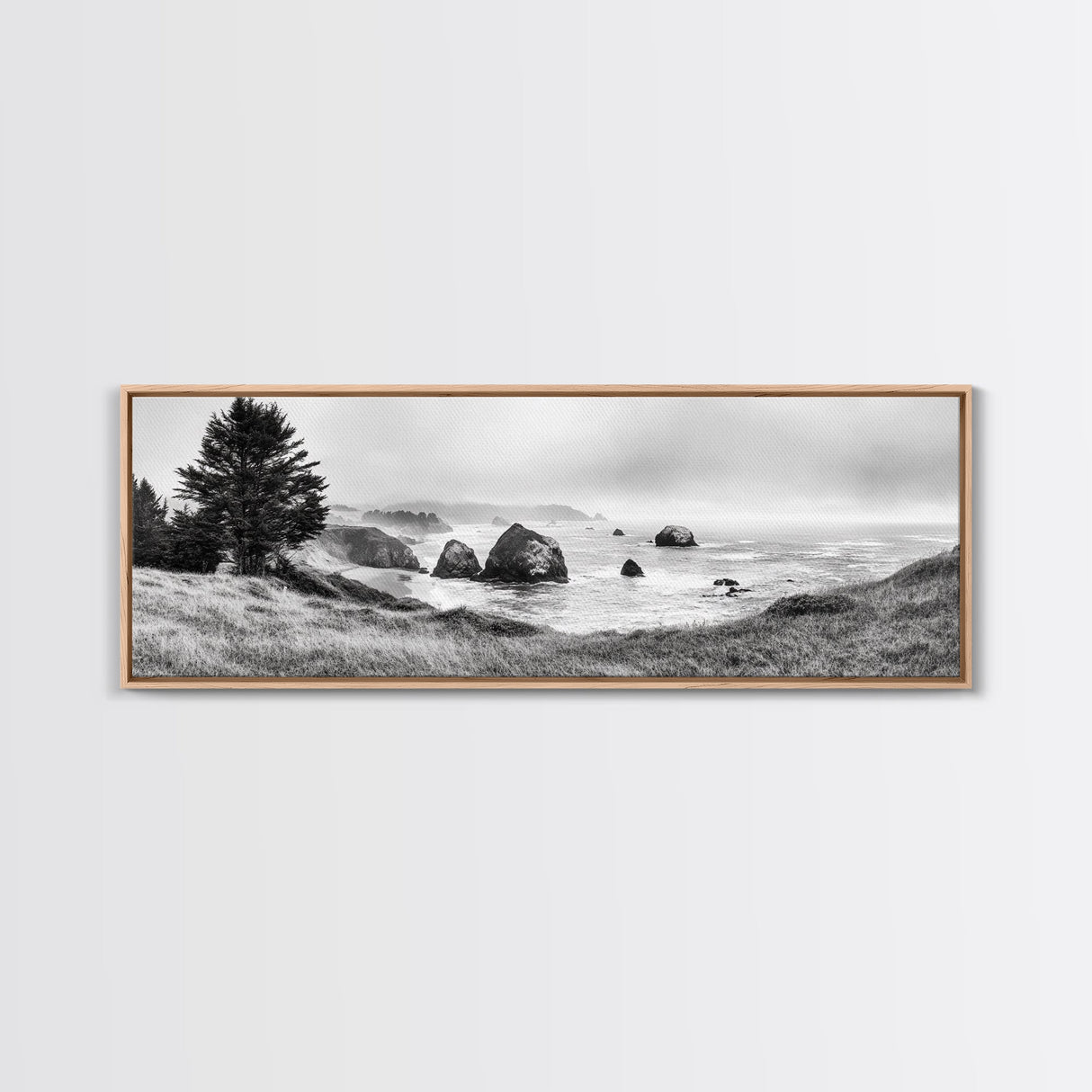 Rocky Coastline Mist, Ocean Cliffs, Foggy Seascape, Moody Decor, Canvas Print, Coastal Wall Art, Nature Photography, Living Room Decor