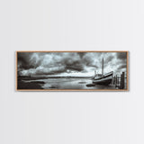 Abandoned Fishing Boat, Coastal Storm Scene, Rustic Nautical Decor, Framed Canvas Print, Beach House Art, Autumn Decor, Moody Wall Print