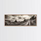 Coastal Road Journey, Overcast Ocean View, Scenic Drive Art, Framed Canvas Print, Fall Landscape Wall Art, Nature Lover, Living Room Decor