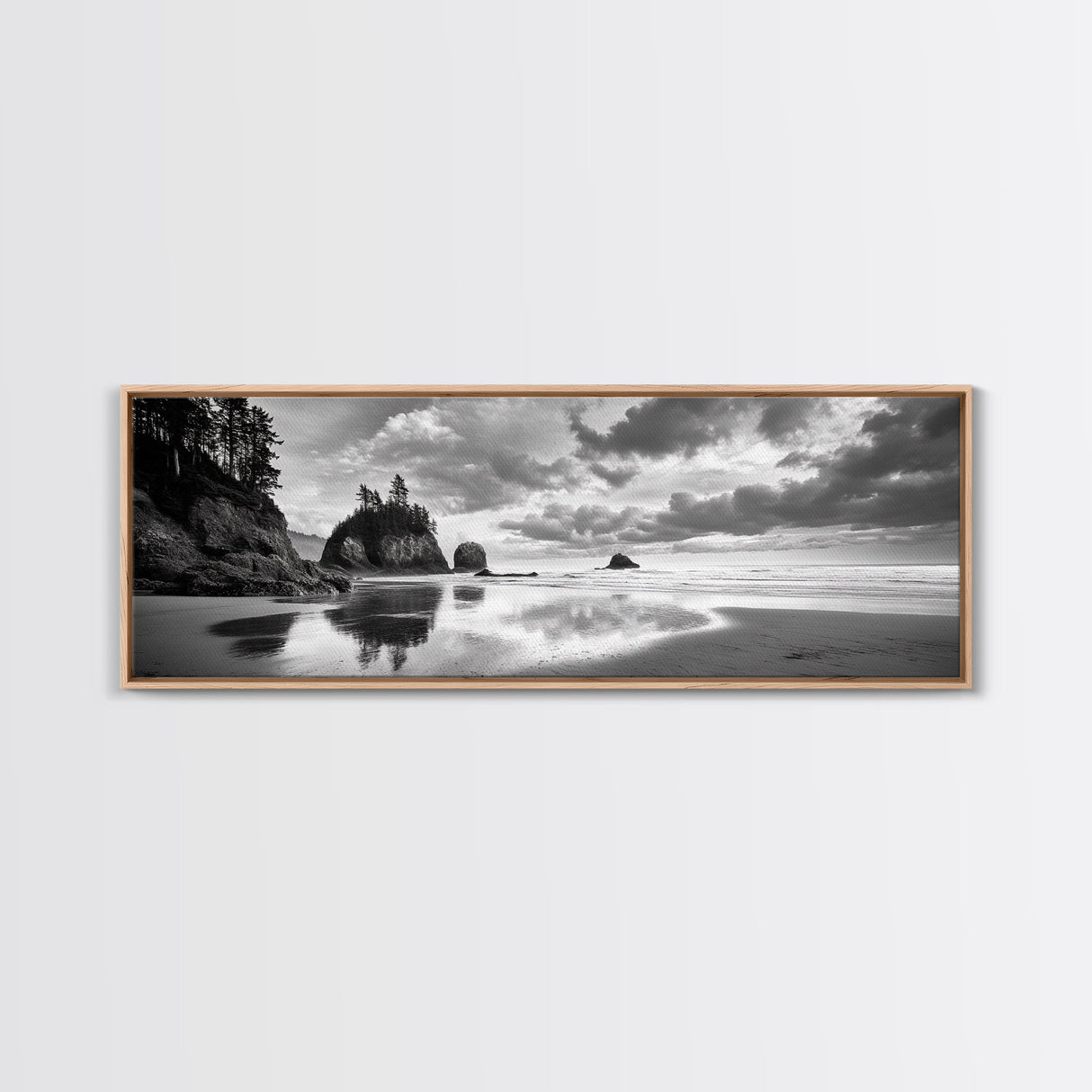 Seastacks Coastal Scene, Moody Beach Landscape, Ocean Reflections, Canvas Print, Coastal Decor, Pacific Northwest, Fall Wall Art