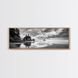 Seastacks Coastal Scene, Moody Beach Landscape, Ocean Reflections, Canvas Print, Coastal Decor, Pacific Northwest, Fall Wall Art