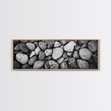 Zen Stones, Nature Texture, River Rock Closeup, Minimalist Photography, Framed Canvas Print, Spa Bathroom Wall Art, Modern Black White
