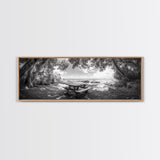 Secluded Picnic Spot, Ocean View, Tranquil Escape, Nature Sanctuary Art, Framed Canvas Print, Kitchen Wall Decor, Coastal Forest Vibe