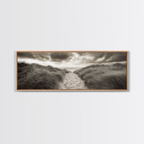 Sandy Dune Path, Grassy Trail, Seaside Journey, Beach Nature Scene, Framed Canvas Print, Minimalist Wall Art, Autumn Coastal Decor