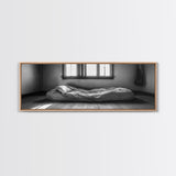 Minimalist Bedroom, Simple Living, Monochrome Bed, Peaceful Morning, Framed Canvas Print, Bedroom Wall Art, Moody Art, Farmhouse Art