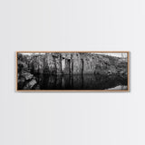 Quarry Wall, Rocky Cliff, Natural Reflection, Still Water, Framed Canvas Print, Industrial Wall Art, Man Cave Decor, Rustic Landscape Art