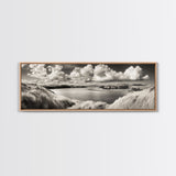 Misty Lake, Peaceful Shore, Cloud Reflections, Canvas Print, Black and White Nature Art, Coastal Landscape, Bedroom Wall Art, Minimalist Decor