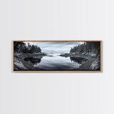 Forest Inlet, Calm Waters, Rocky Shore, Framed Canvas Print, Pacific Northwest Wall Art, Neutral Decor, Nature Photography, Rustic Vibes