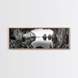 Sea Cave View, Ocean Reflections, Nature Escape, Framed Canvas Print, Beach House Wall Art, Zen Decor, Black and White Coastal Style