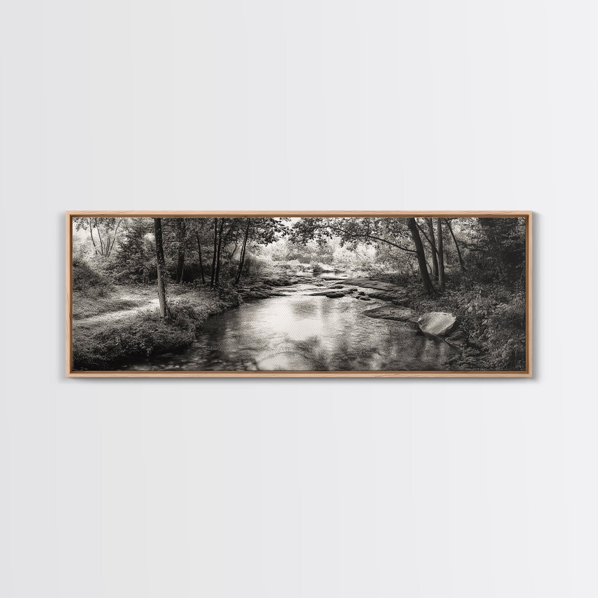 Woodland Creek Flow, Sepia Landscape Scene, Peaceful Forest Art, Canvas Print, Autumn Wall Decor, Rustic Living Room Artwork