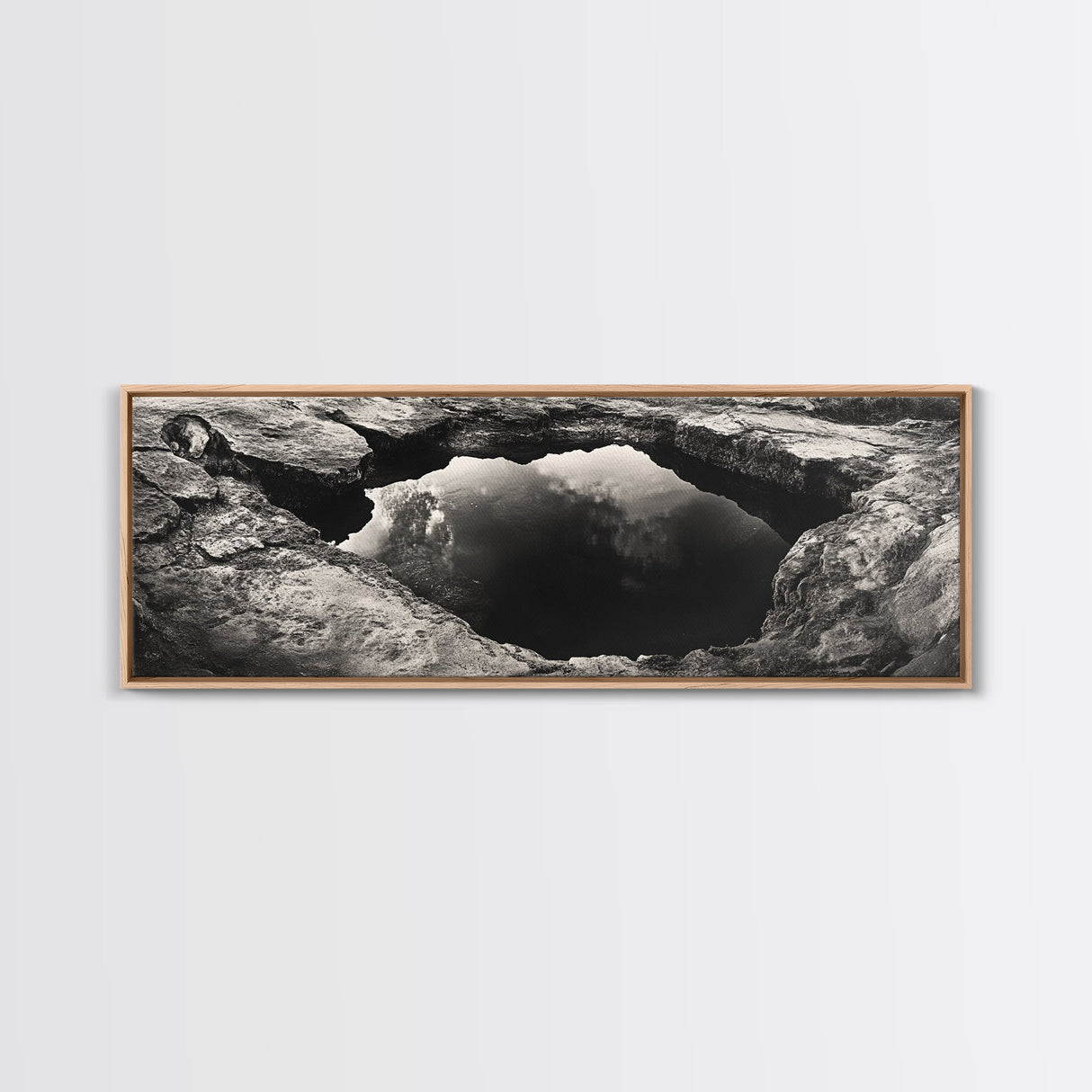 Natural Rock Pool, Moody Water Reflection, Rustic Earth Photography, Canvas Print, Zen Bathroom Wall Art, Minimalist Nature Decor