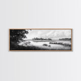Marsh Scene, Grassy Shore, Tree Lined Path, Canvas Print, Nature Landscape Art, Rustic Cabin Decor, Peaceful Living Room Style