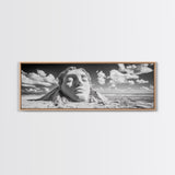 Sand Sculpture Head, Beach Goddess, Coastal Calm, Surreal Beauty, Framed Canvas Print, Modern Wall Art, Living Room Decor, Minimalist Art